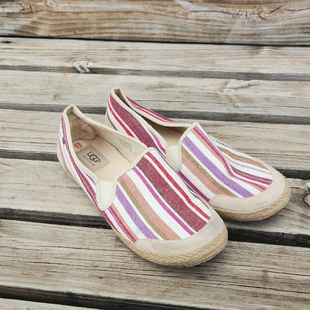 Ugg Delizah Striped Casual Slip On Espadrille Shoes Sheepskin 9.5 Purple White